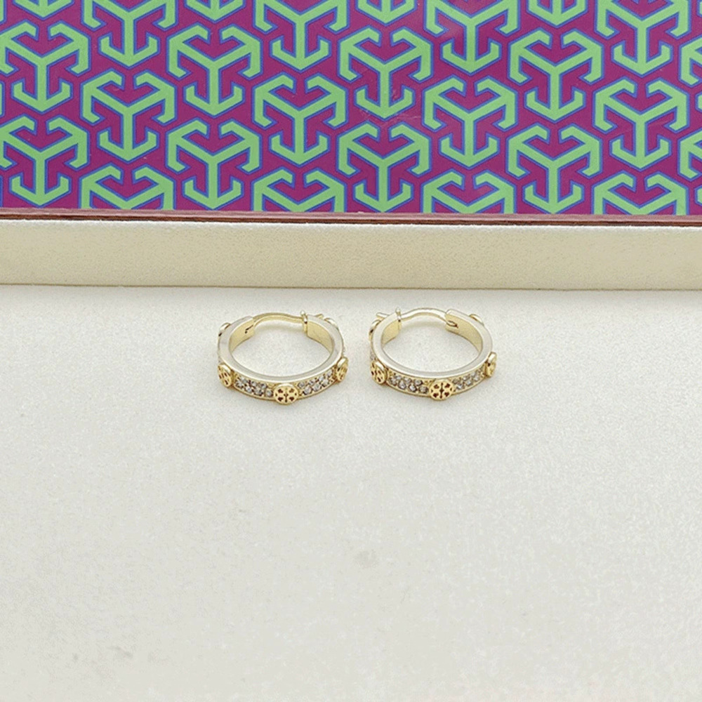 Tory Burch Geometric Circle Rhinestone Hollow Letter Earrings